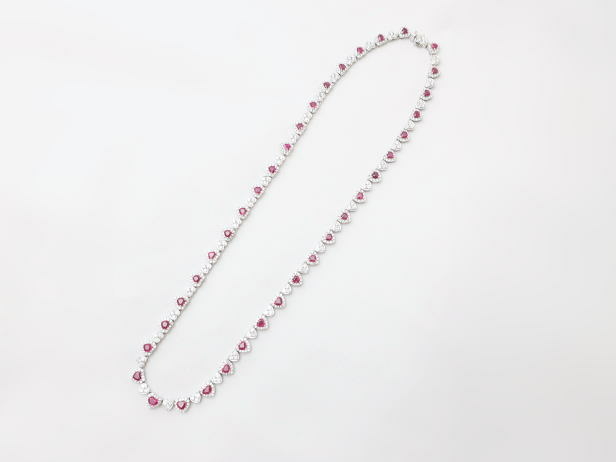 【買取】K18 WG ホワイトゴールド ルビー ダイヤモンド ハート ネックレス 8.14ct 5.76ct