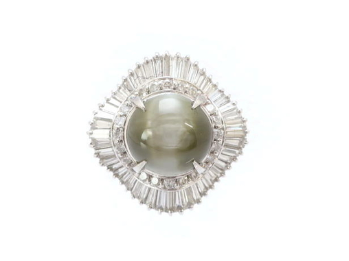 【買取】PT900 プラチナ クリソベリルキャッツアイ ダイヤモンド リング 指輪 10.666ct 2.30ct